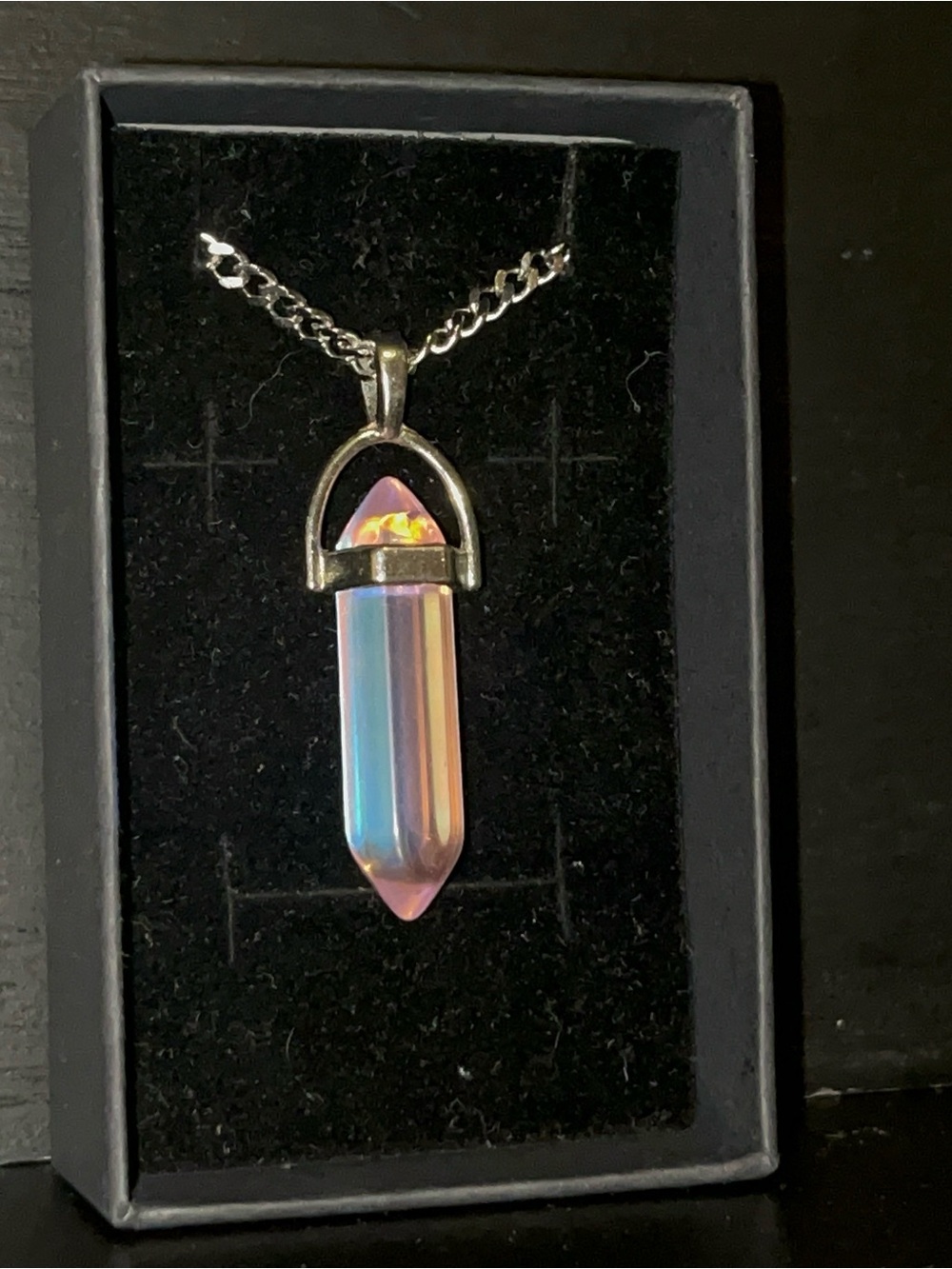 Iridescent Pink Crystal Point Pendant Necklace